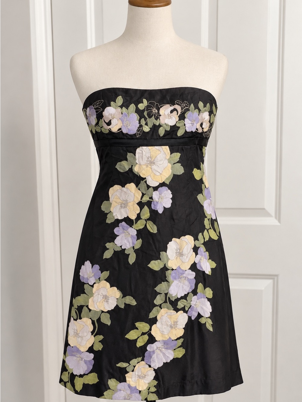 LOFT Navy Strapless Floral Embroidered Dress